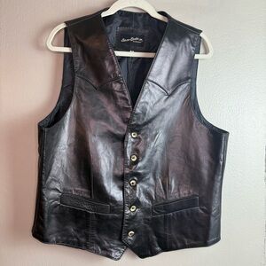 Beau Geste Men’s Vintage Black Leather Western Vest Sz46